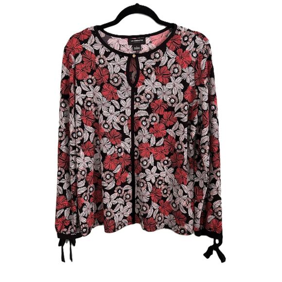 VGC Liz Claiborne Career Floral Long Sleeve Tie-detail Cuffs Pull Over Top-Large - Picture 1 of 7